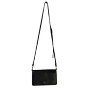 Coach Women’s Black Leather Foldover Crossbody Wallet Bag Adjustable Strap