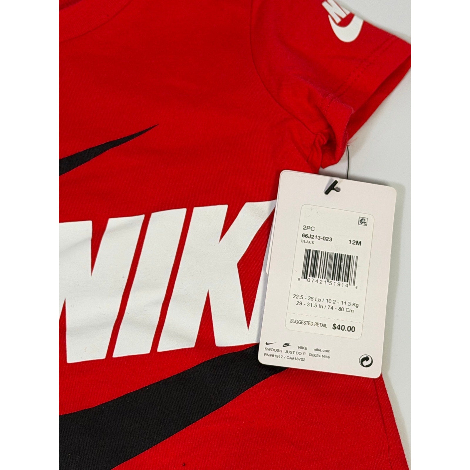 Nike Baby Boys 2-Piece T-Shirt Shorts Set Red Black Size 12M NWT