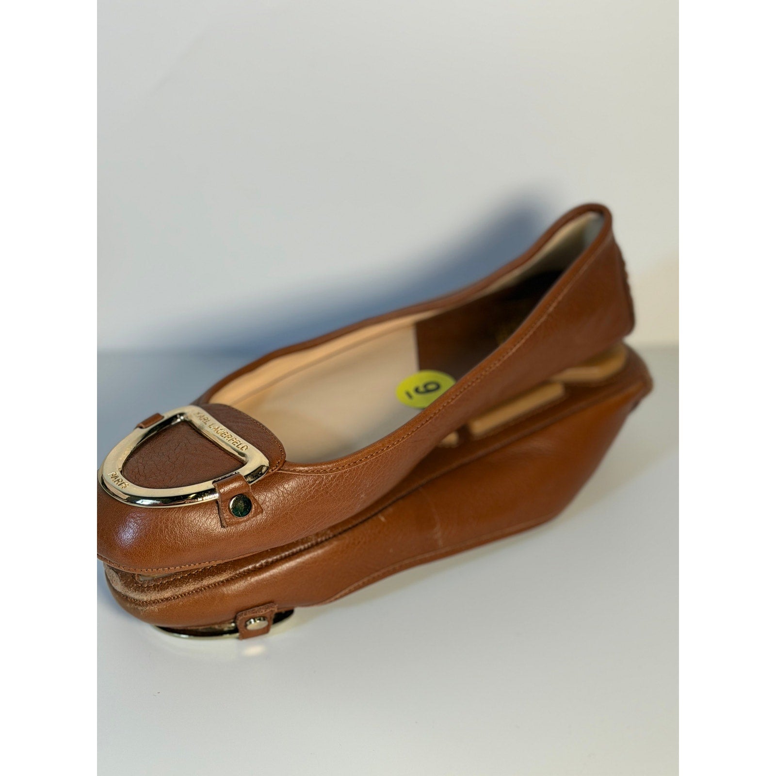 Karl Lagerfeld Paris Women's Brown Ballet Flats US 9 Gold Logo Hardware – Pre-Owned