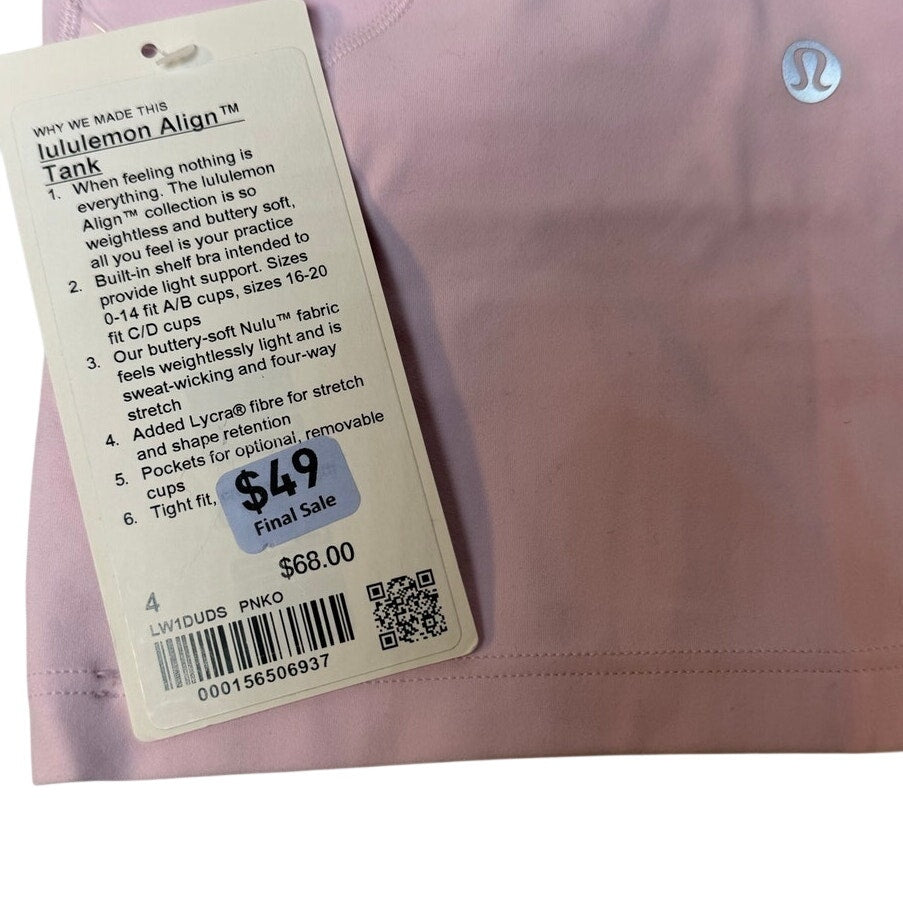 Lululemon Align™ Tank Top – Women’s Size 4 – Pink – NWT