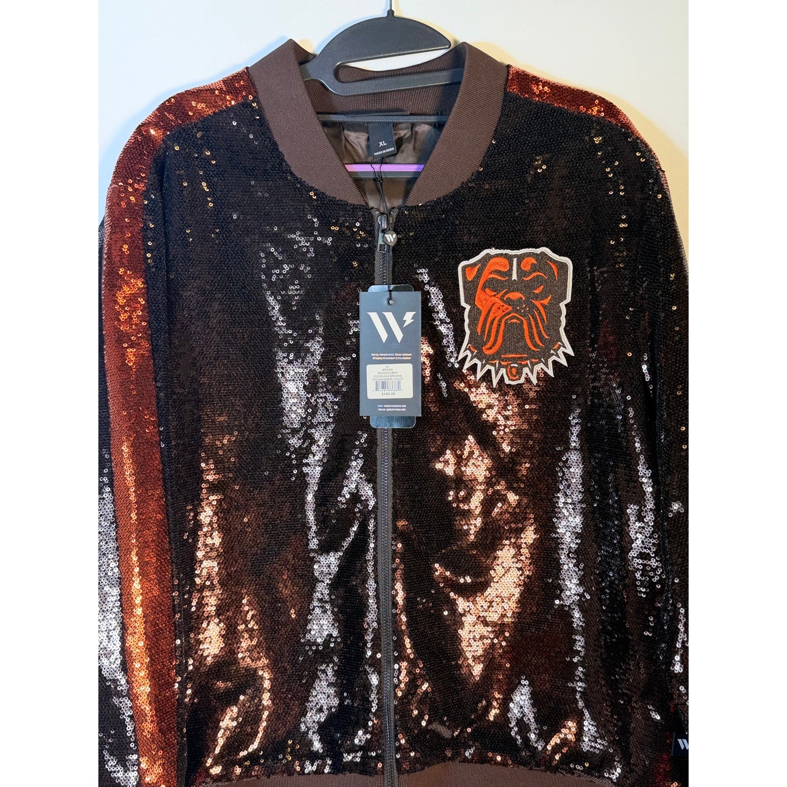 The Wild Collective Cleveland Browns Sequin Ombre Bomber Jacket – Women's XL – NWT
