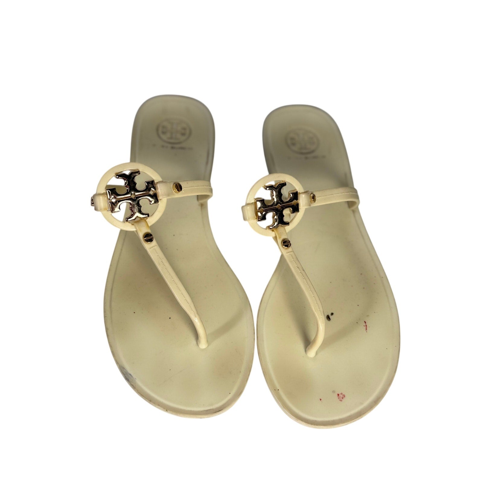 Tory Burch Miller Jelly Sandals Women's US 8 Ivory Cream Gold Logo Flip Flops