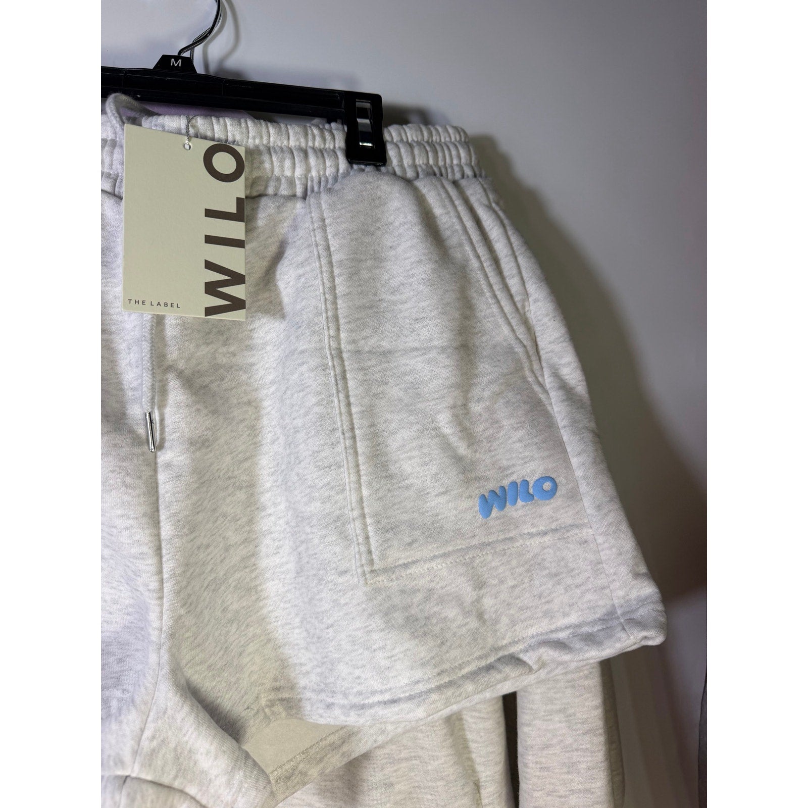 WILO The Label Women’s 2-Piece Hoodie Shorts Set White Marle Blue L NWT