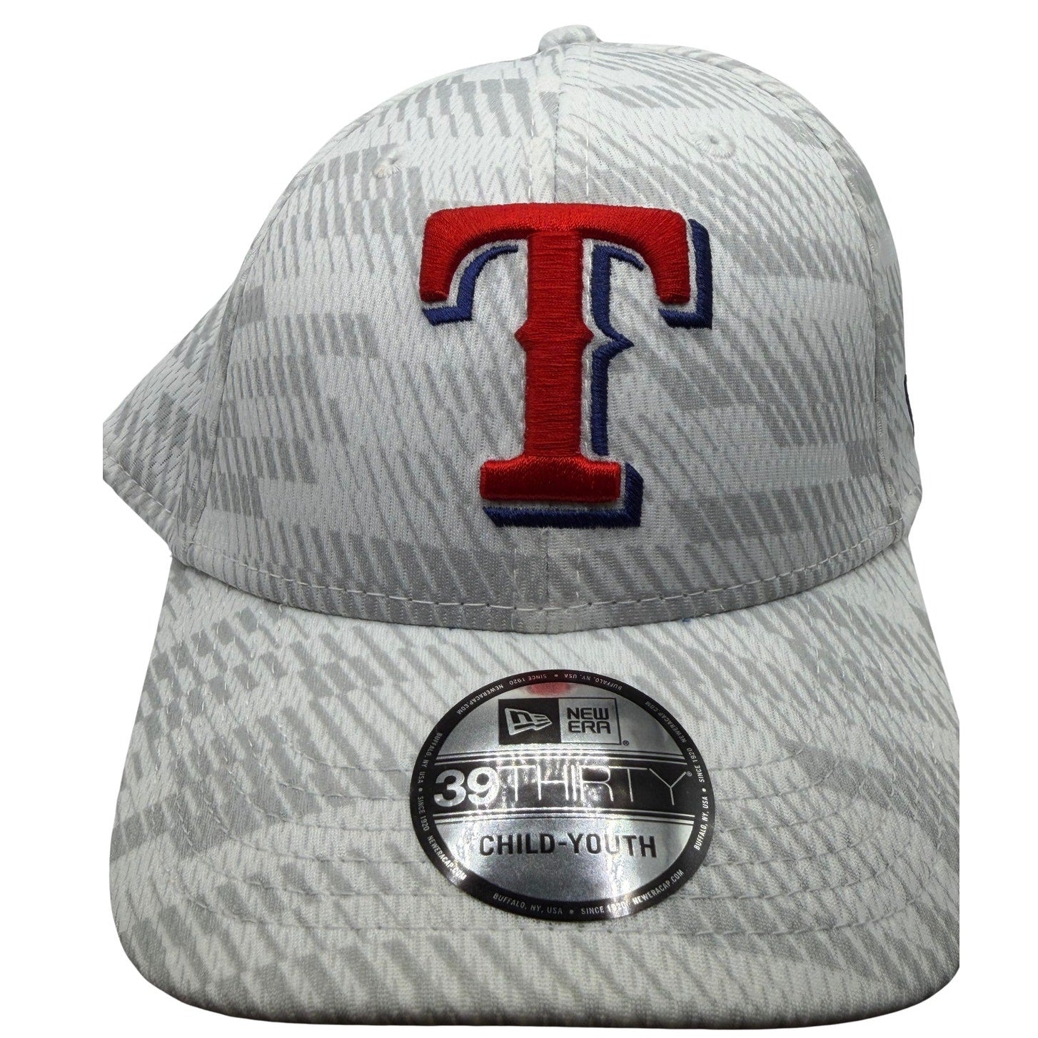 Texas Rangers MLB New Era 39THIRTY Youth Stretch Fit Hat White Gray NWT