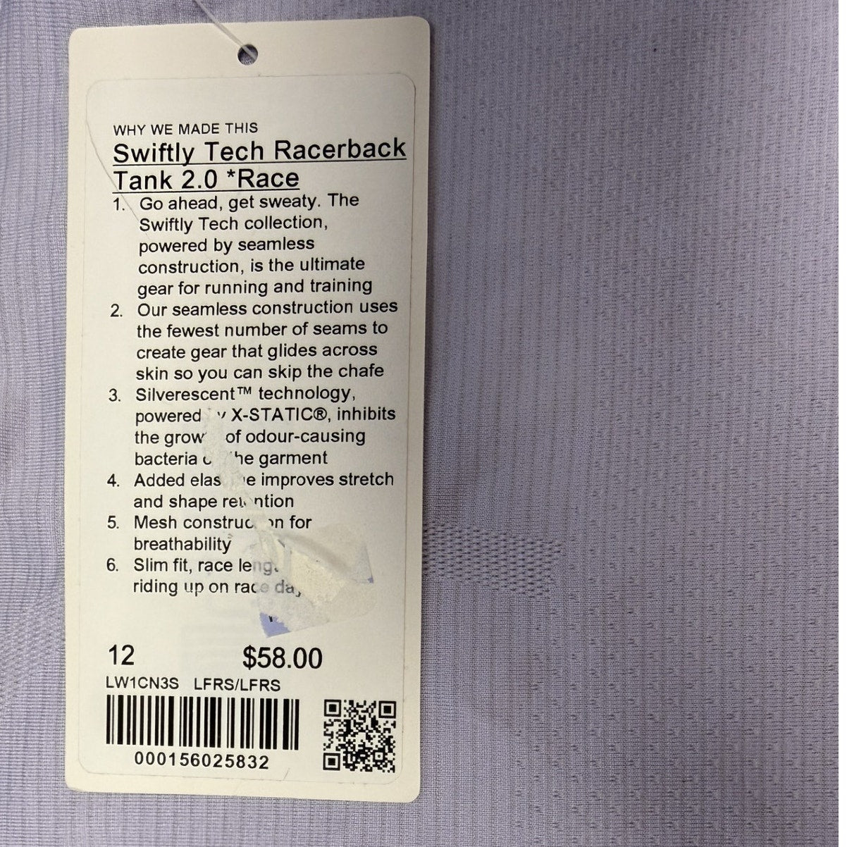 Lululemon Swiftly Tech Racerback Tank 2.0 Race Length Lavender Frost NWT