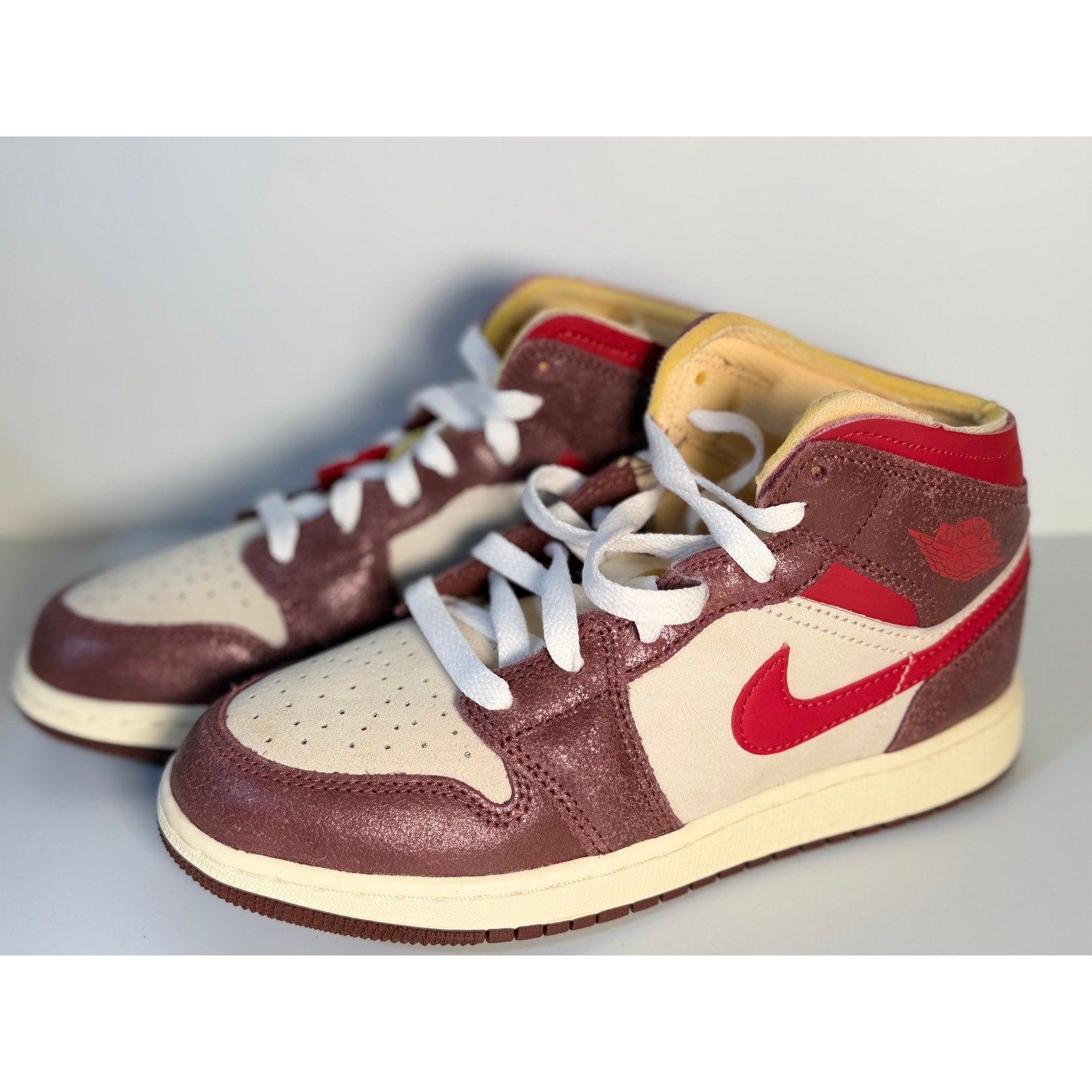Nike Air Jordan 1 Mid SE Craft Sneakers Sail Red Brown Men's Size 4
