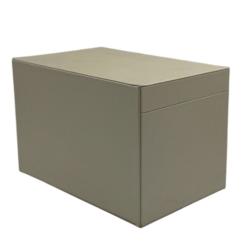 3-Tier Ivory Faux Leather Jewelry Box – Champagne Gold Handles – Faux Suede Lining