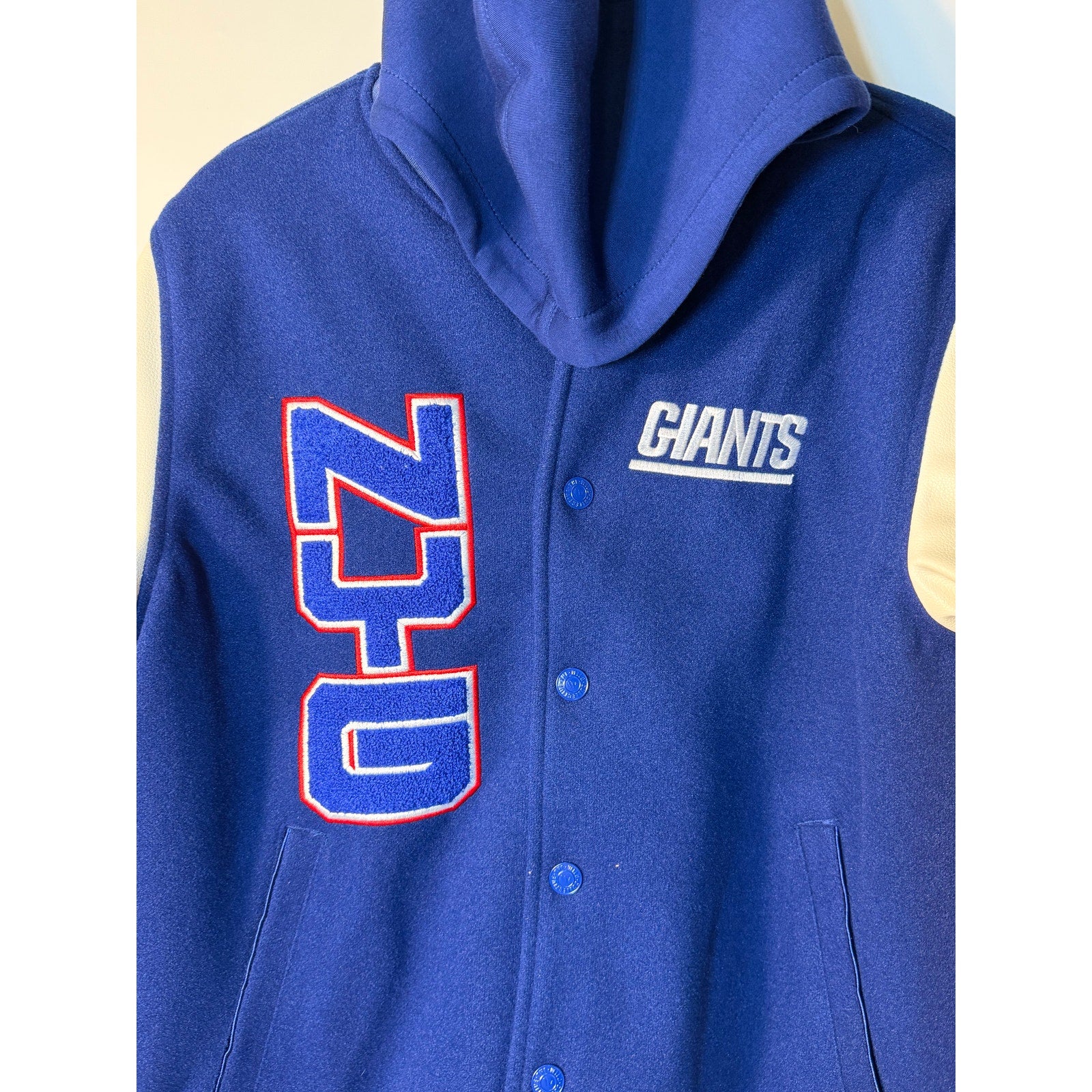 New York Giants Women's Varsity Hooded Jacket Blue White M NFL Wild Collective