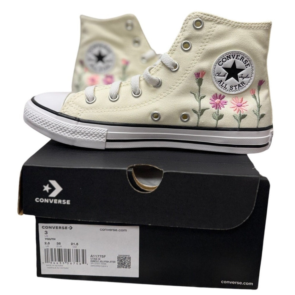 Converse Chuck Taylor All Star Hi Kids Youth 3 Cream Floral High-Top Sneakers