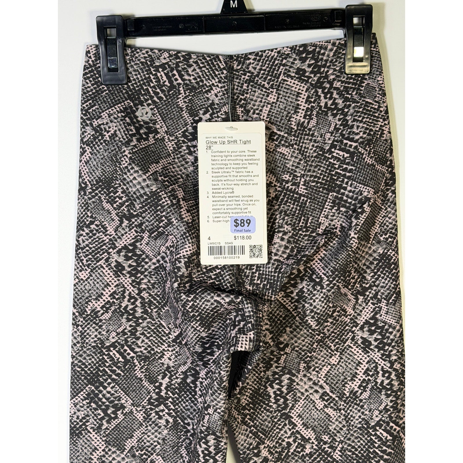 Lululemon Glow Up SHR Tight 28" Leggings Size 4 Pink Black Snakeskin NWT