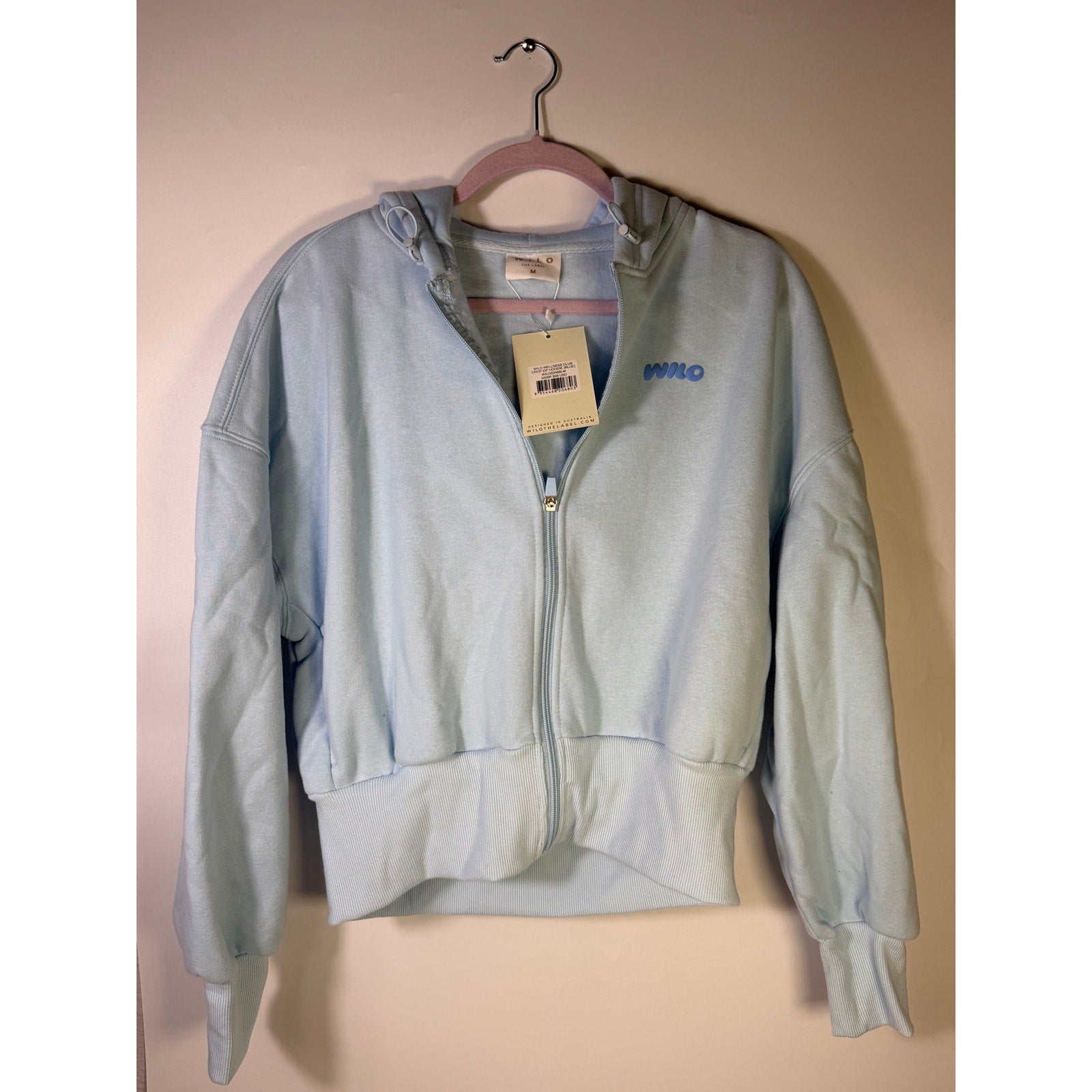 Wilo The Label Wellness Club Crop Zip Hoodie Blue Women’s Size M