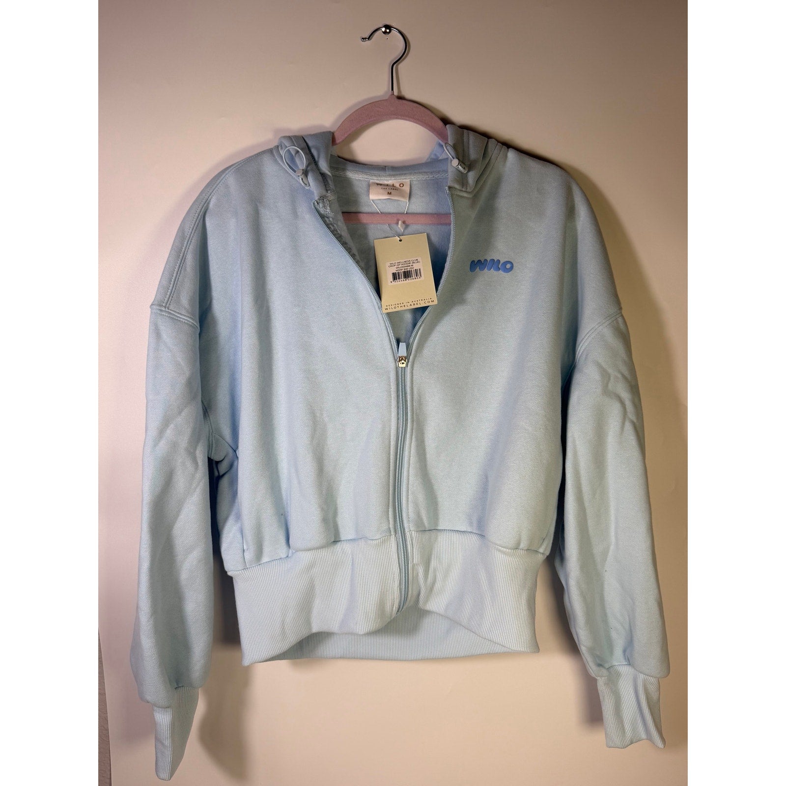 Wilo The Label Wellness Club Crop Zip Hoodie Blue Women’s Size M