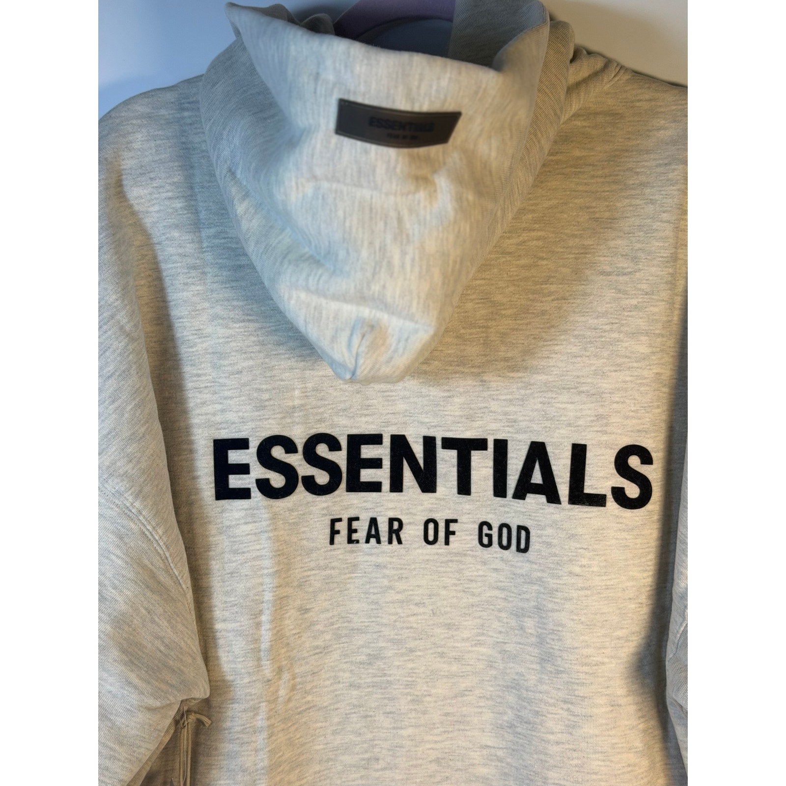 Fear of God ESSENTIALS Pullover Hoodie Light Oatmeal Men's Large Logo Sweatshirt