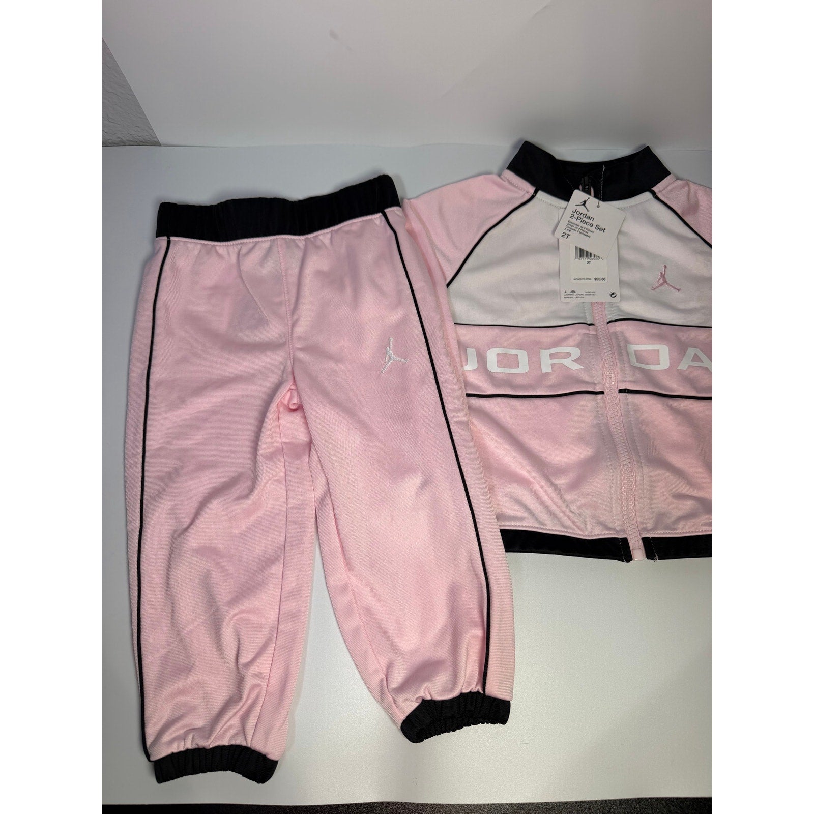 Jordan Toddler Girls 2-Piece Track Jacket Pants Set Pink Black Size 2T NWT