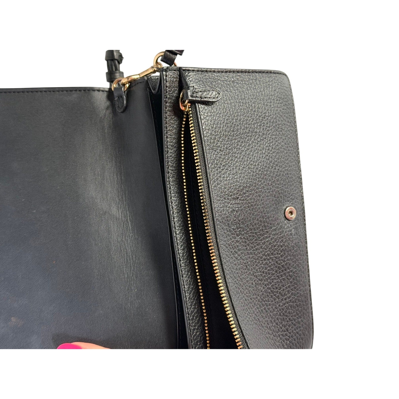 Coach Women’s Black Leather Foldover Crossbody Wallet Bag Adjustable Strap