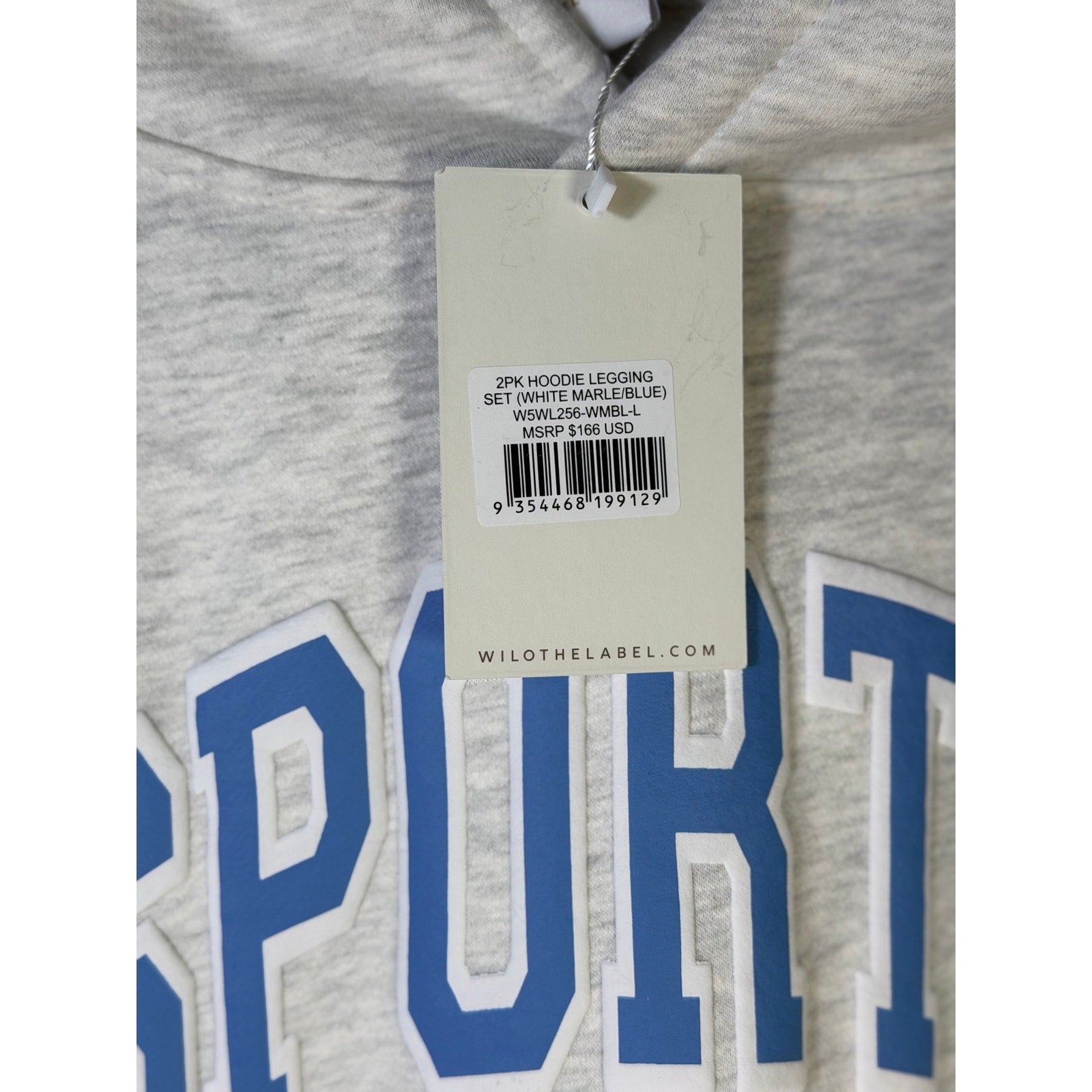 WILO The Label Women’s 2-Piece Hoodie Shorts Set White Marle Blue L NWT