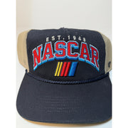 '47 NASCAR EST. 1948 Trucker Snapback Hat Navy/Tan Embroidered One Size NWT