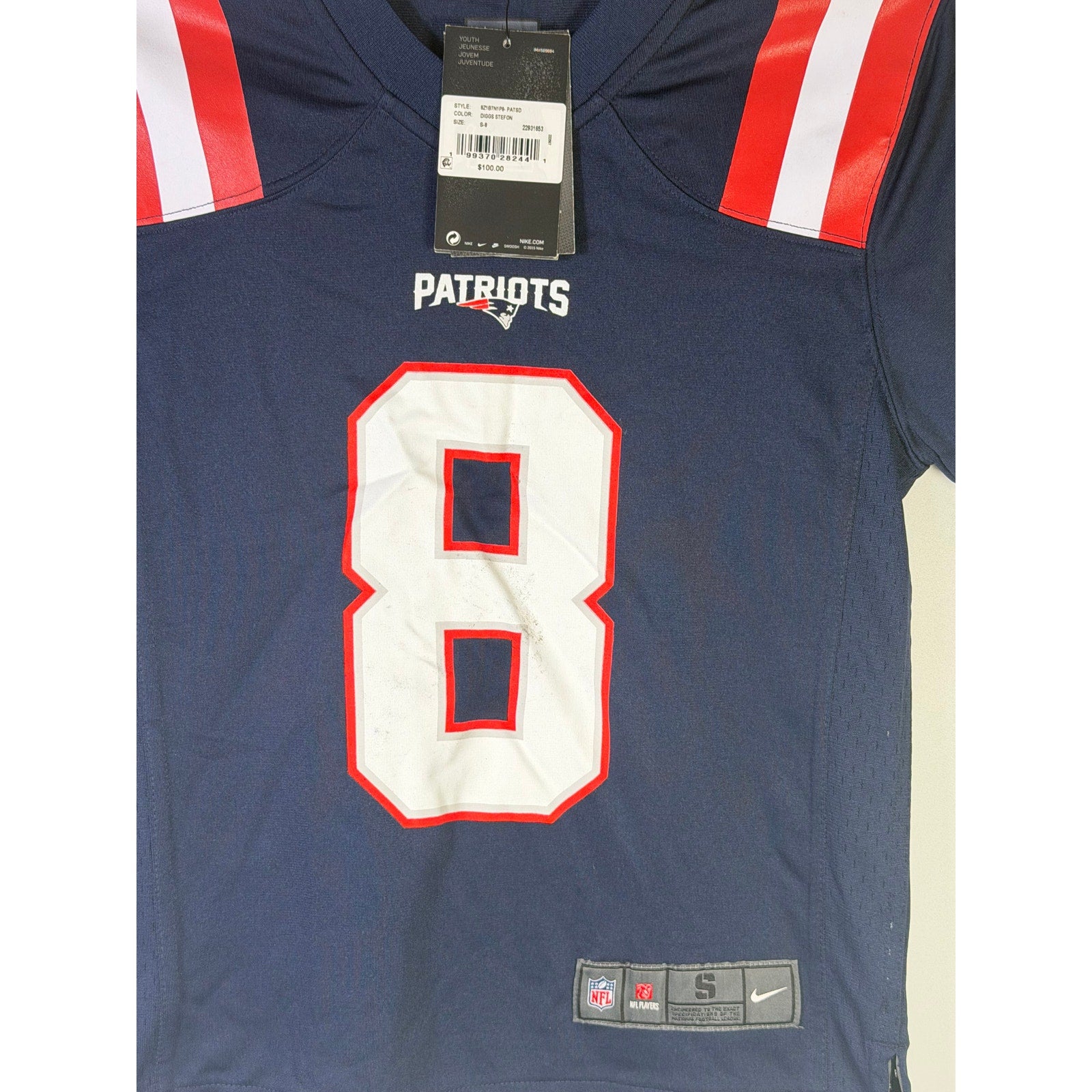 Nike Youth New England Patriots Stefon Diggs #8 Game Jersey Navy Size S