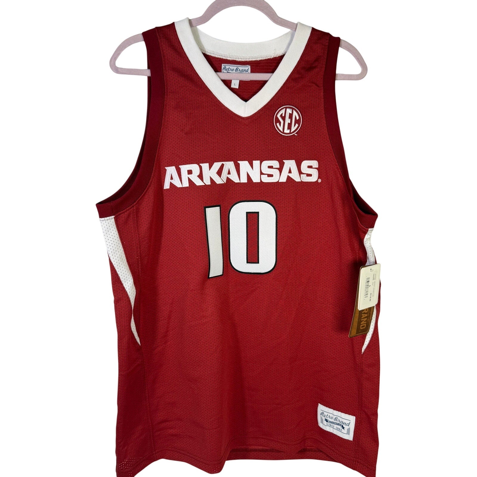 Retro Brand Arkansas Razorbacks #10 Basketball Jersey Red Men's Large NWT