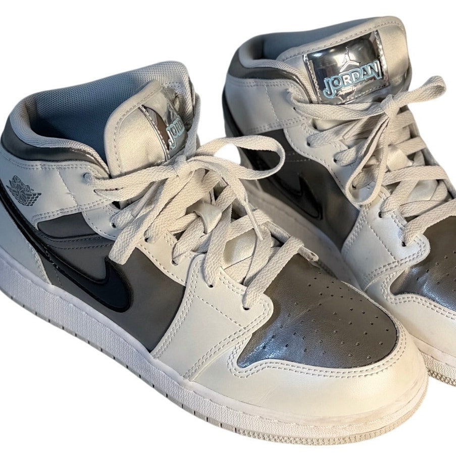 Air Jordan 1 Mid GS White Gray Black Sneakers Youth Size 7Y HV4490-014