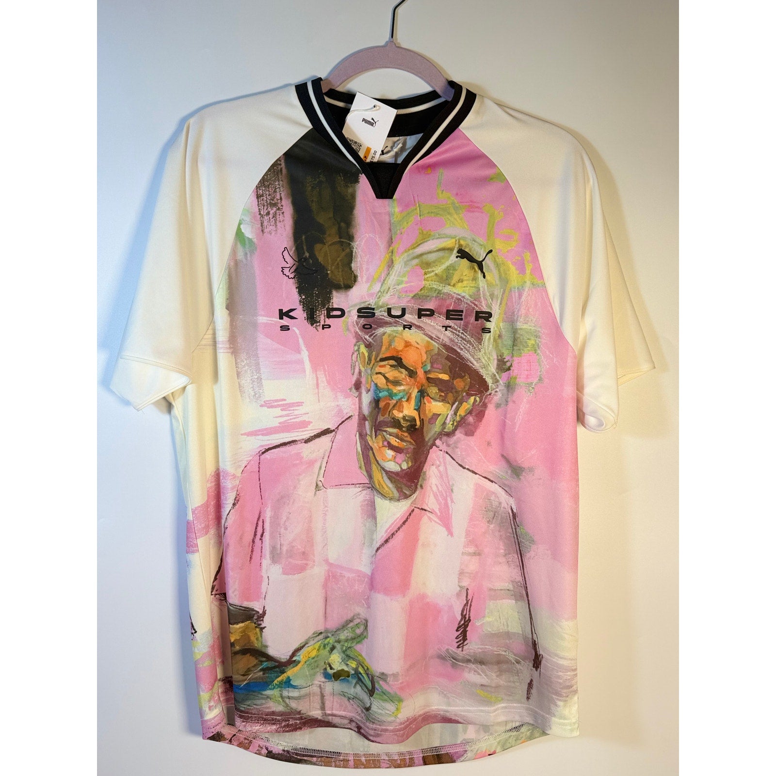 PUMA x KidSuper Soccer Jersey Warm White Graphic Men's S NWT 629512-76