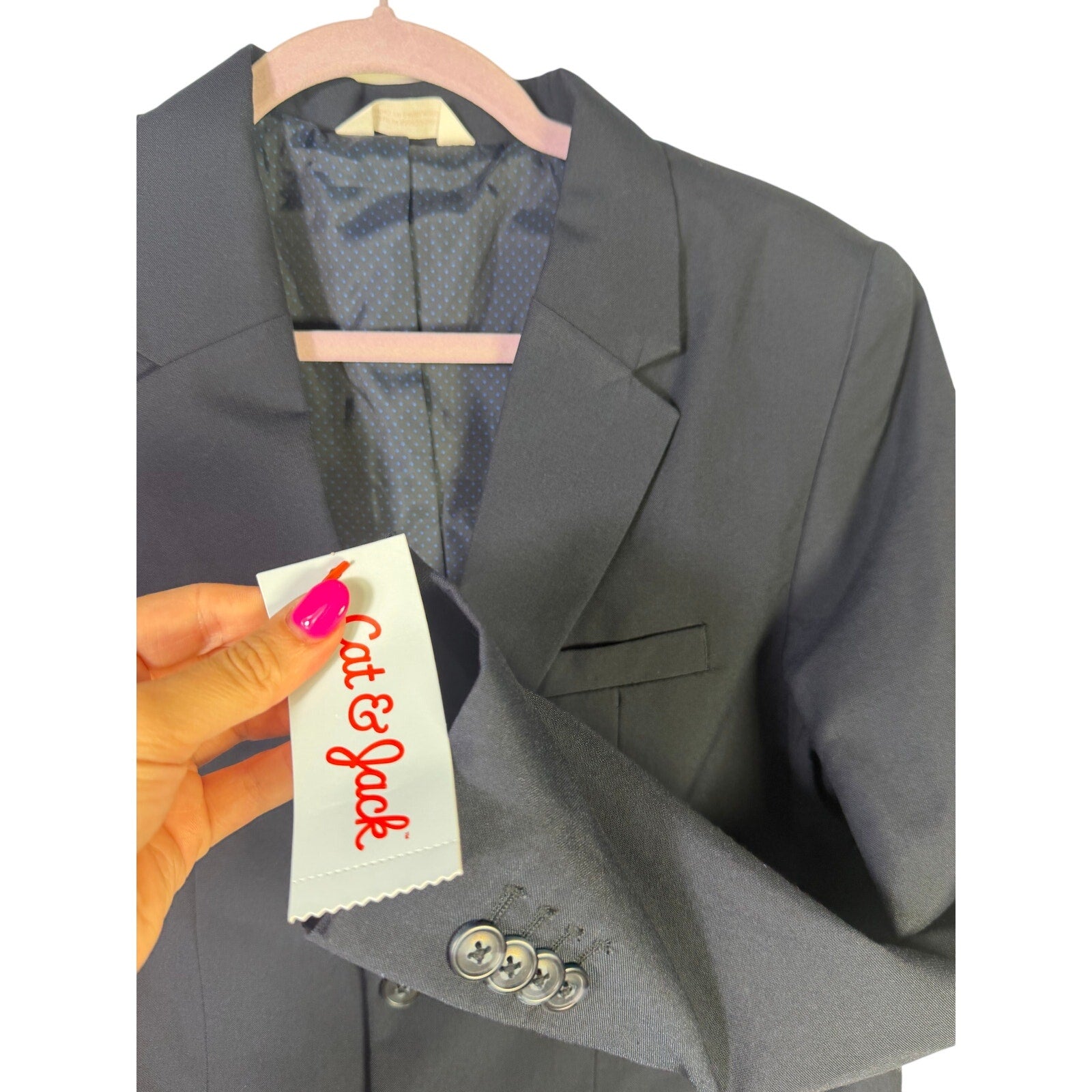 Boy's navy blue blazer by Cat & Jack, size 16, two-button suit jacket with classic tailored fit and structured design.