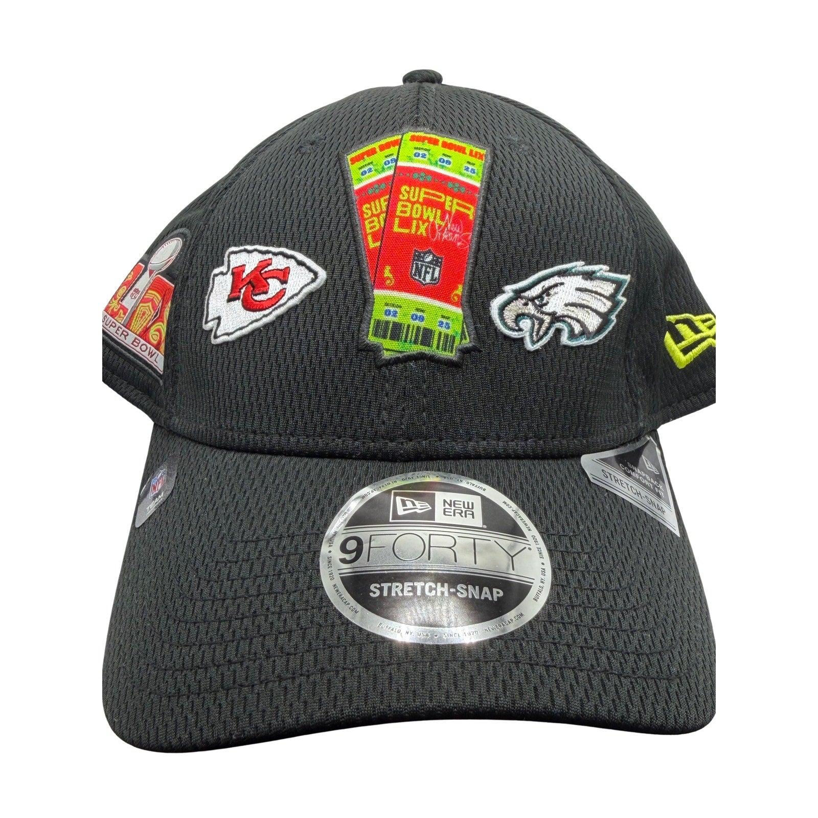 New Era Super Bowl LIX Chiefs Eagles 9FORTY Stretch-Snap Hat Black NWT