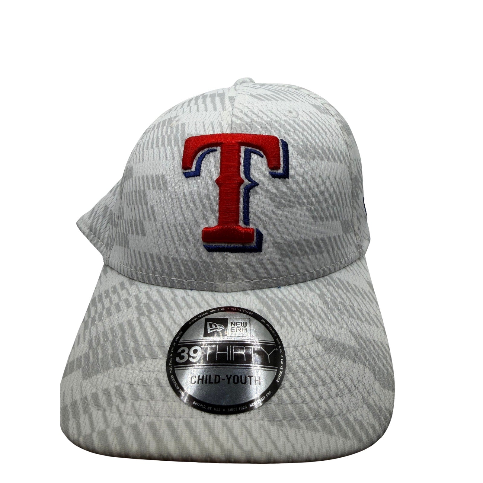 Texas Rangers MLB New Era 39THIRTY Youth Stretch Fit Hat White Gray NWT