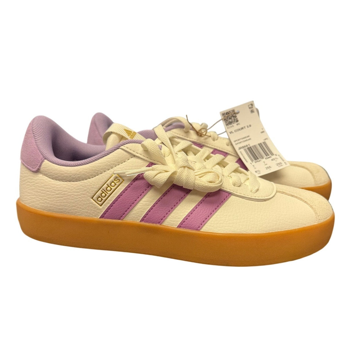 adidas VL Court 3.0 Women’s 8.5 White Purple Gum Sneakers JR8661 New w/ Box