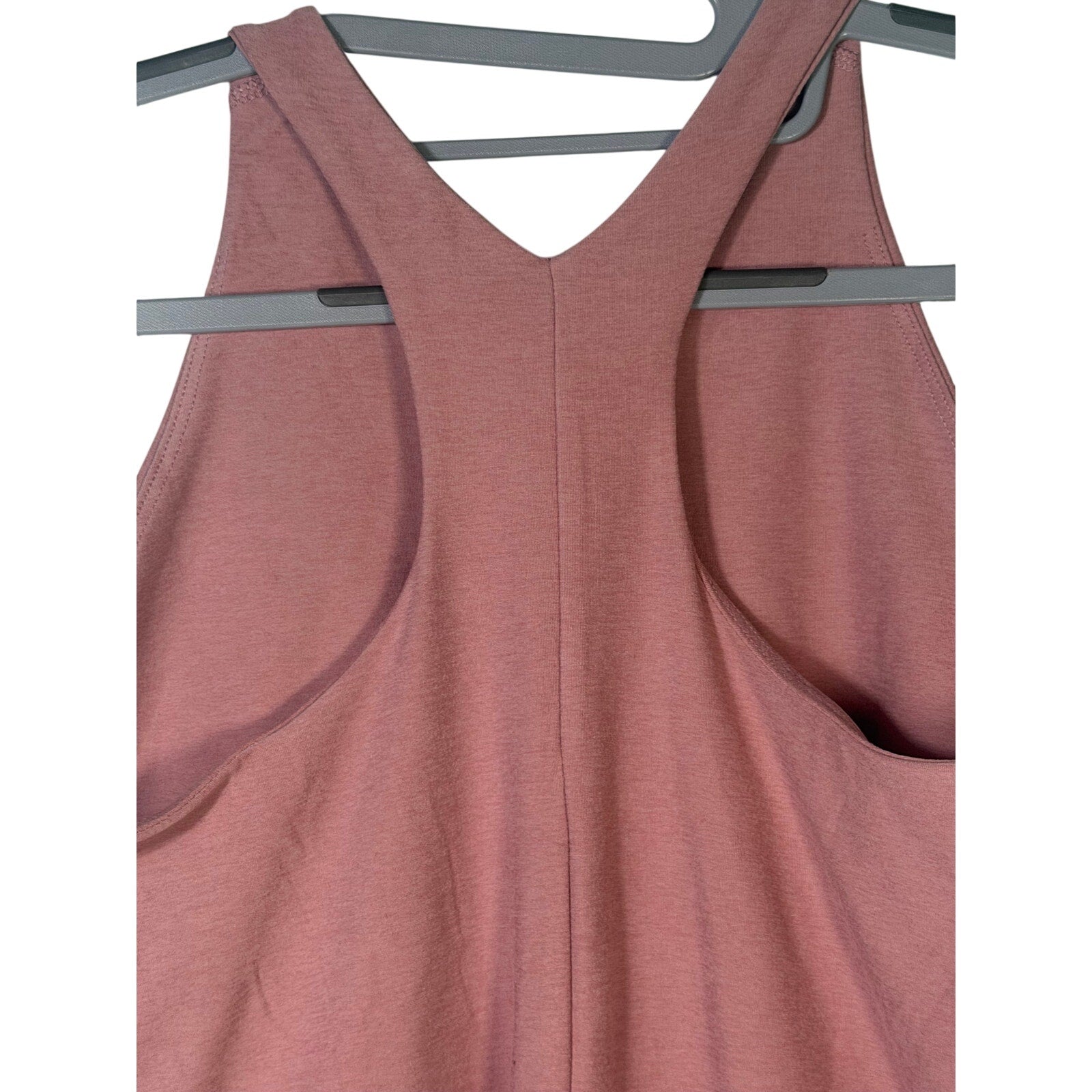 Beyond Yoga women's racerback midi tank dress in dusty rose, size M, casual sleeveless dress with a relaxed fit