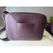 AllSaints Women’s Burgundy Pebbled Leather Camera Crossbody Bag Adjustable Strap