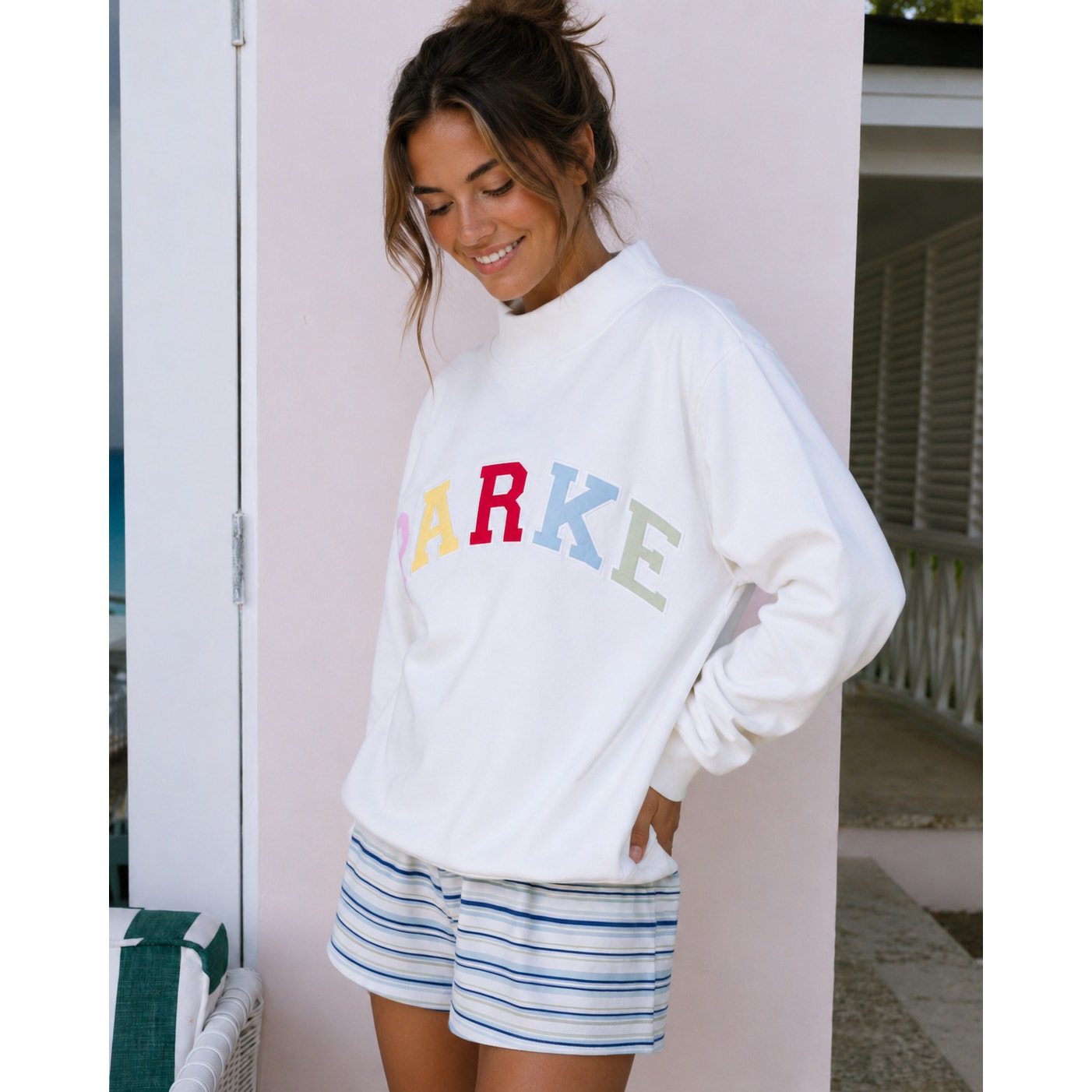 PARKE Heritage Varsity Mockneck Sweatshirt White Women's Pullover NWT XXL
