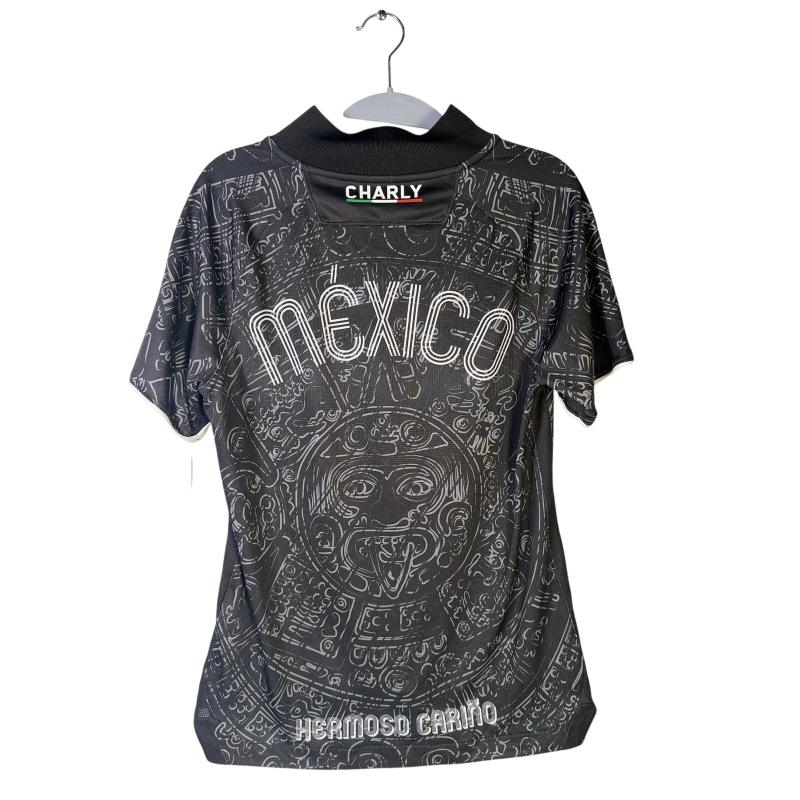 Charly Mexico Heritage SS Soccer Jersey Men's XS Black Aztec Print NWT