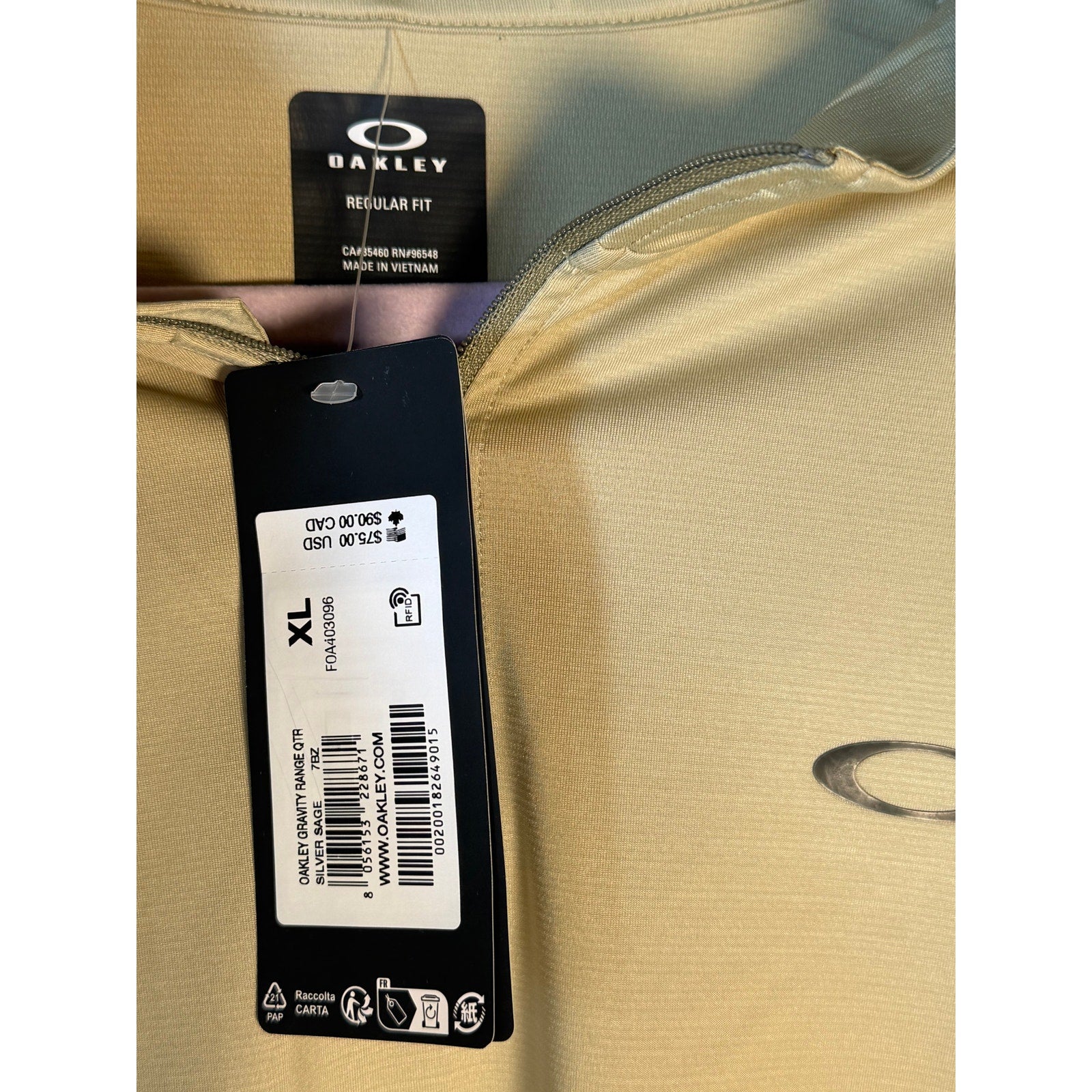 Oakley Gravity Range Quarter Zip Pullover Silver Sage XL Regular Fit NWT