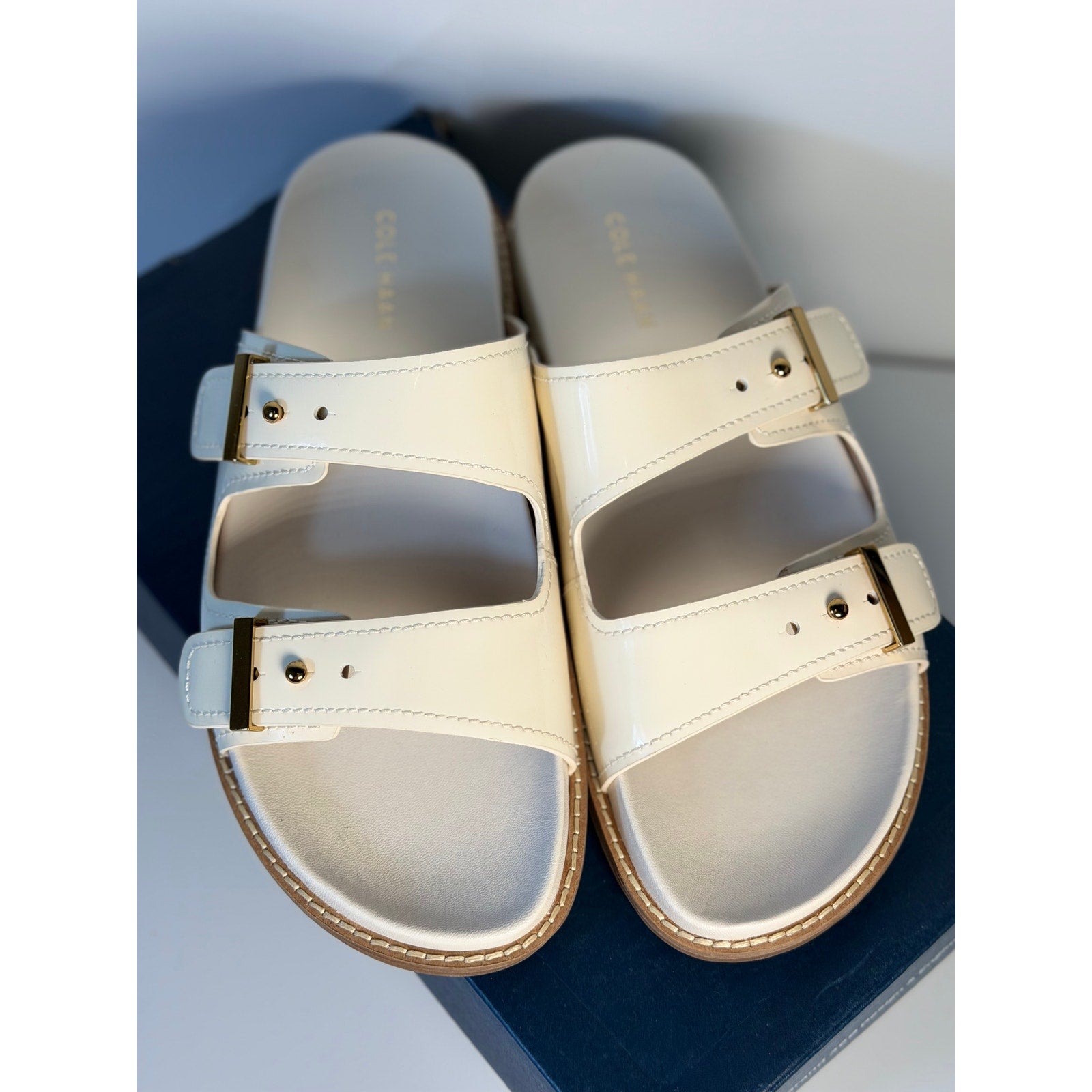Cole Haan Women's Buckle Slide Sandals White Leather US 9B – New in Box