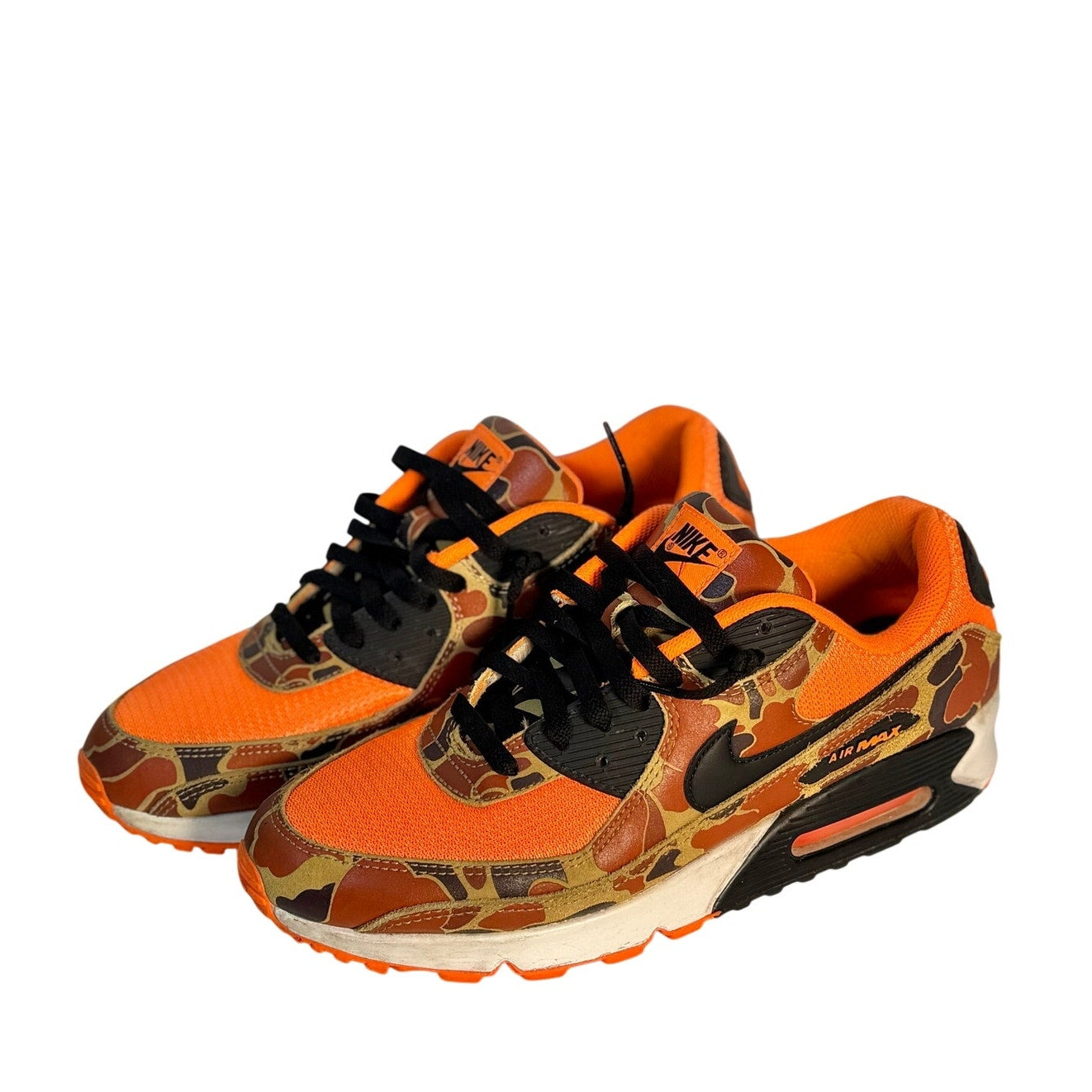 Nike Air Max 90 Orange Camo Black Sneakers Men's Size 11 CW4039-800