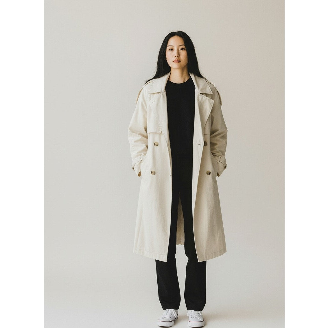 Calia Women's Hooded Trench Coat XL Cream Belted Lightweight Jacket NWT