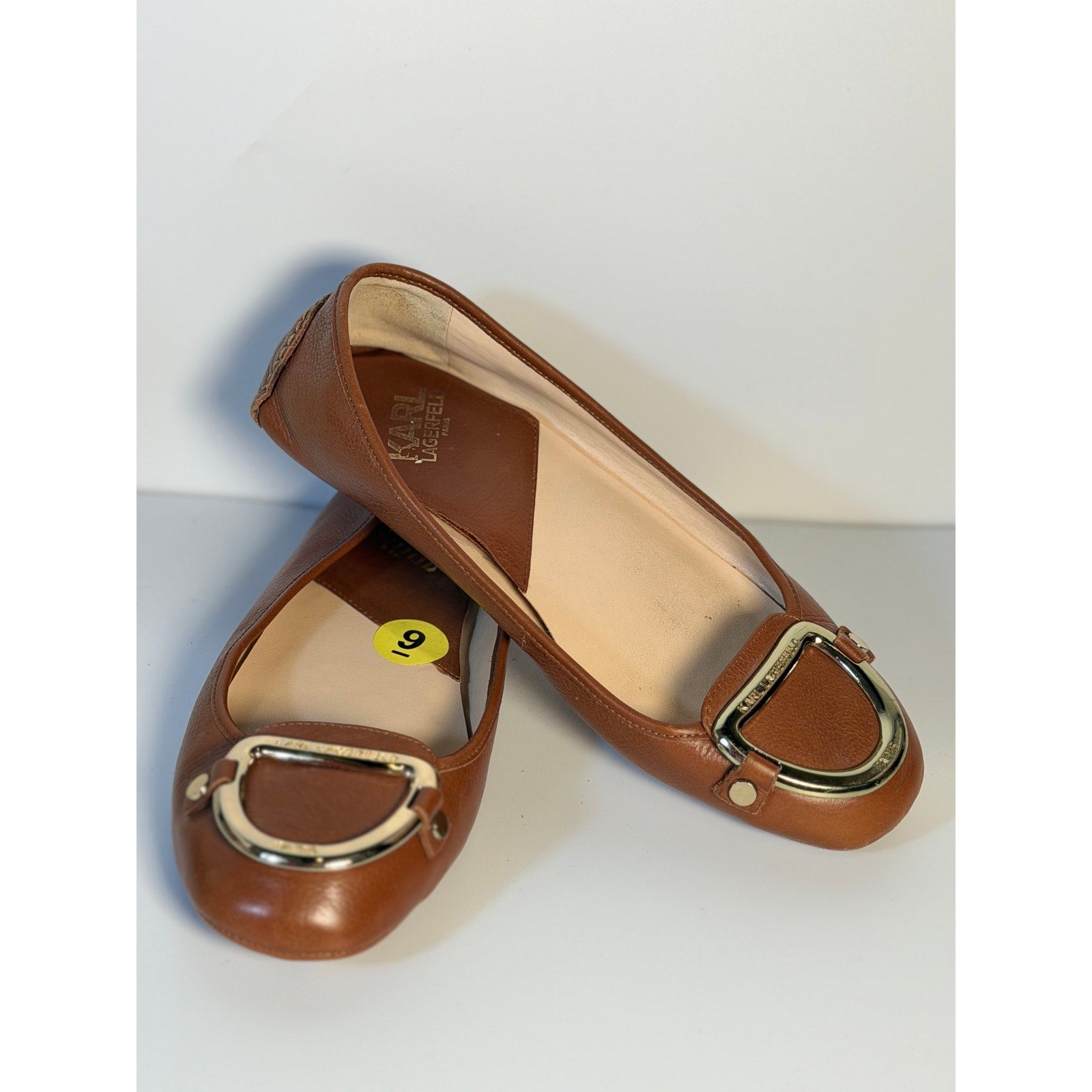 Karl Lagerfeld Paris Women's Brown Ballet Flats US 9 Gold Logo Hardware – Pre-Owned
