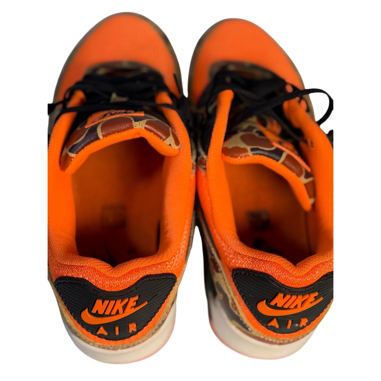 Nike Air Max 90 Orange Camo Black Sneakers Men's Size 11 CW4039-800