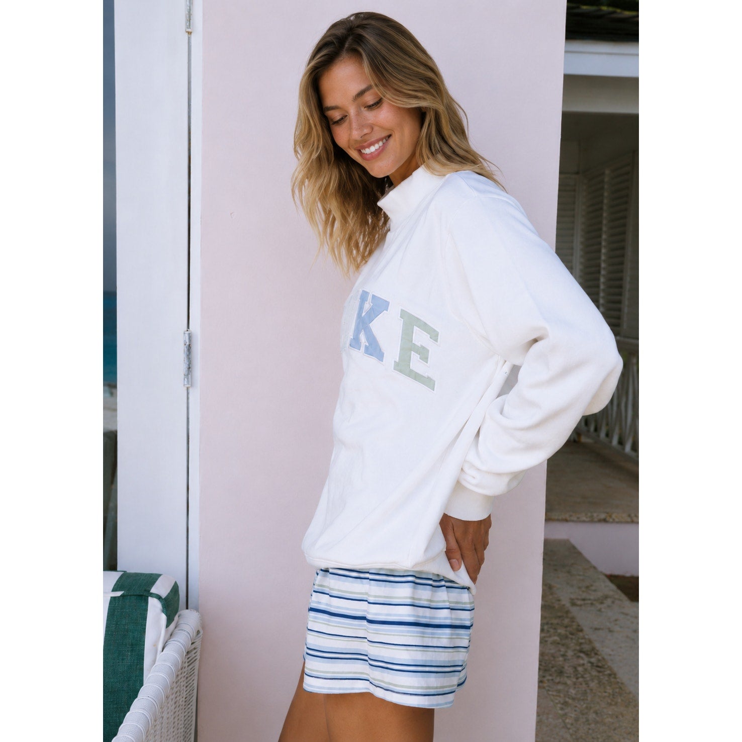 PARKE Heritage Varsity Mockneck Sweatshirt White Women's Pullover NWT XL