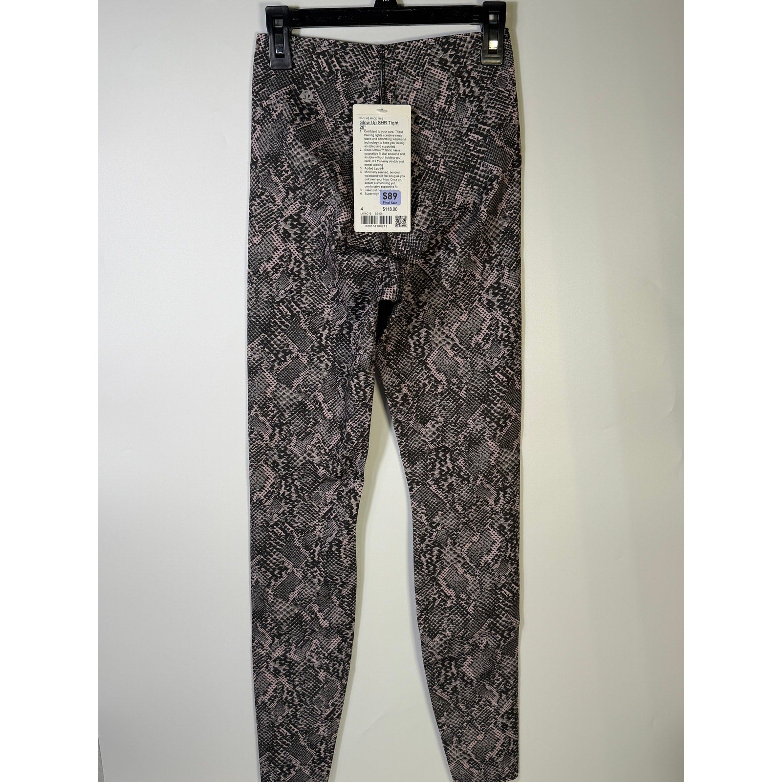 Lululemon Glow Up SHR Tight 28" Leggings Size 4 Pink Black Snakeskin NWT