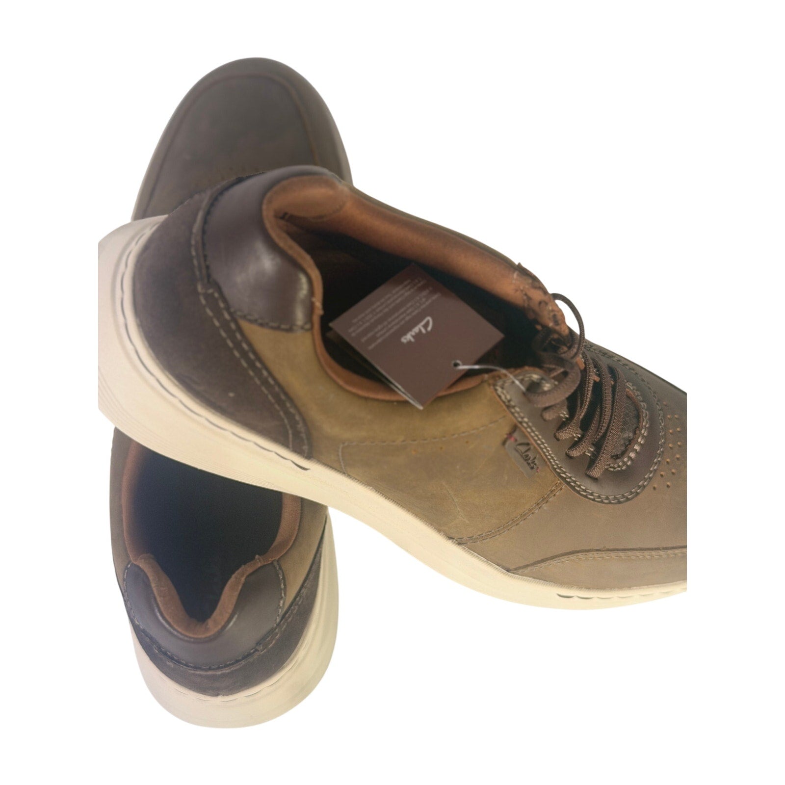 Clarks men's brown casual golf shoes with laces, size 10 M, new in box, featuring a sleek design and comfortable fit.
