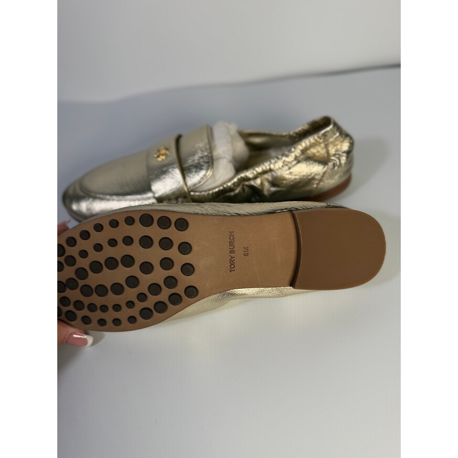 Tory Burch Women's Loafers Gold Metallic Leather Slip-On Flats Size 5M