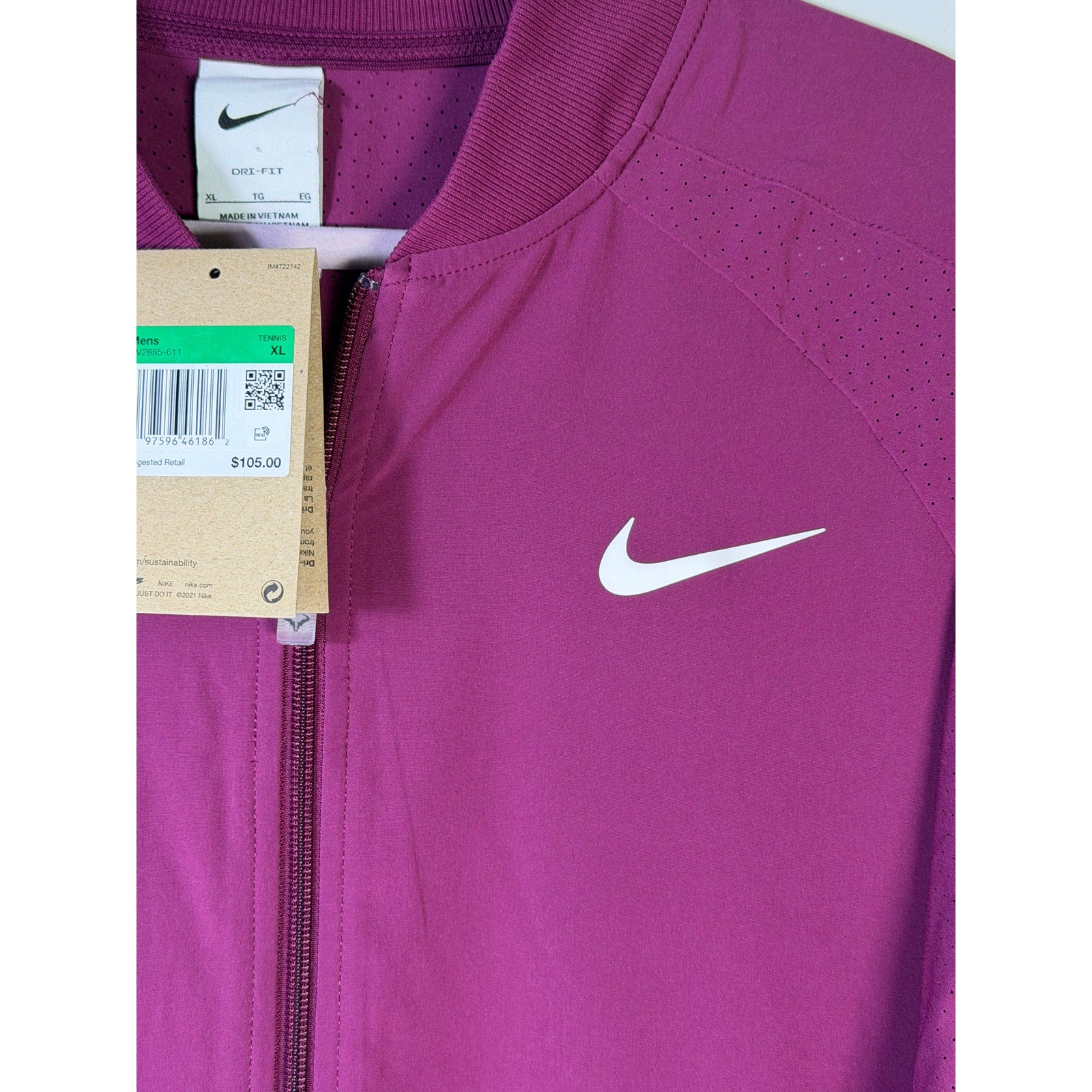 Nike Rafa Dri-FIT Tennis Jacket Men's XL Full Zip Purple NWT DV2885-611