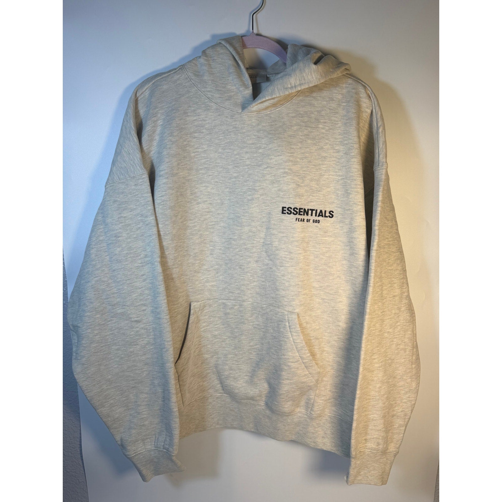 Fear of God ESSENTIALS Pullover Hoodie Light Oatmeal Men's Large Logo Sweatshirt