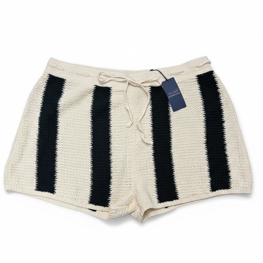 Polo Ralph Lauren Women’s Cotton Linen Striped Knit Shorts Cream Black XL NWT