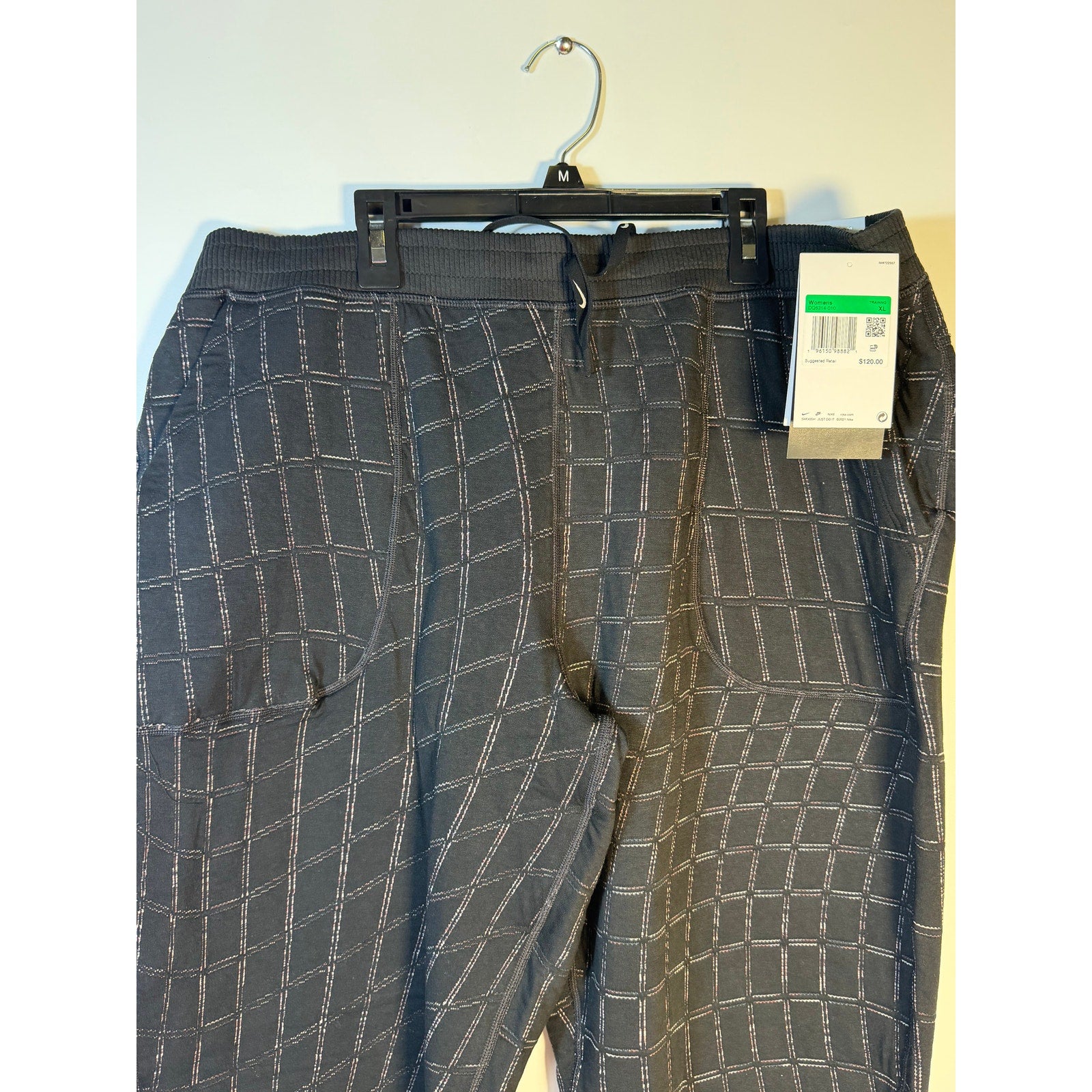 Nike Yoga Luxe Grid Print Jogger Pants Women's XL Black Training New