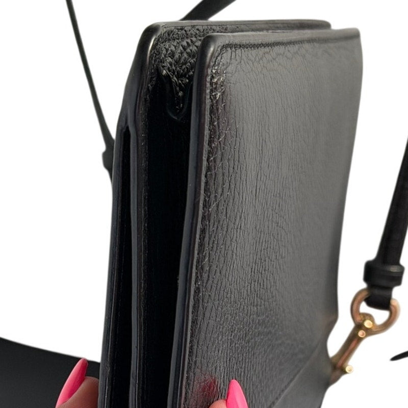 Coach Women’s Black Leather Foldover Crossbody Wallet Bag Adjustable Strap