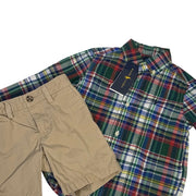Polo Ralph Lauren Boys Plaid Shirt Khaki Chino Shorts Size 2T Outfit Set