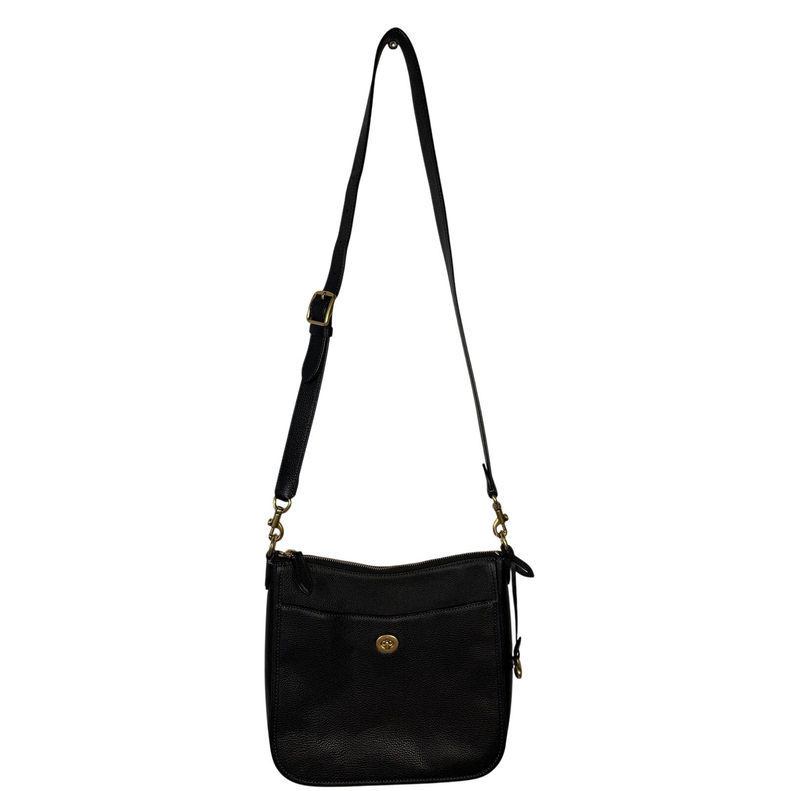 Coach Women’s Black Pebbled Leather Crossbody Shoulder Bag Gold-Tone Hardware